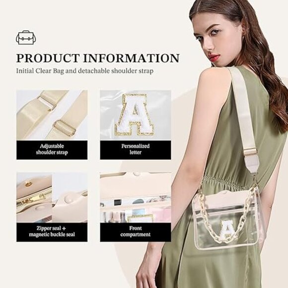 YOOLIFE Initial "A" Clear Bag - Crossbody Bag Stadium Approved - Picture 2 of 9